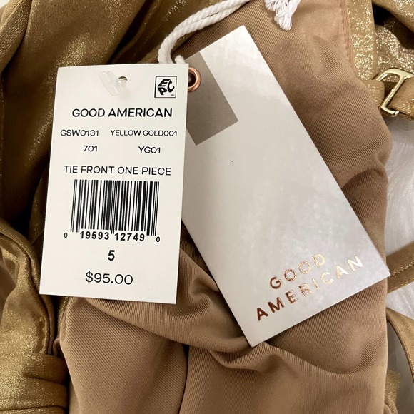 BRAND NEW Good American Tie Front One-Piece Swimsuit Golden Yellow Size 16W - Picture 5 of 6